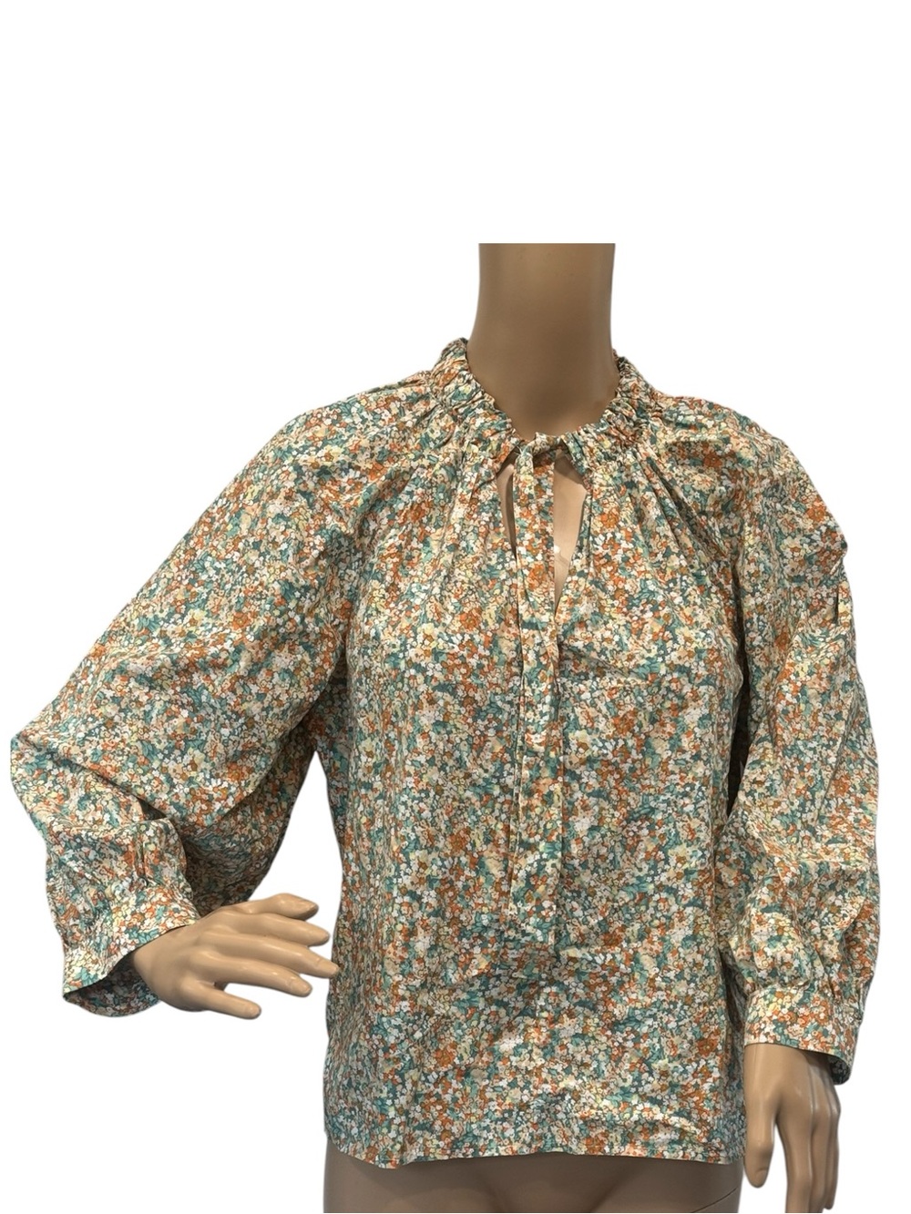 RAILS Shirt Amal Tie Neck Floral Print Cotton Blend Blouse in Cassia Size XS